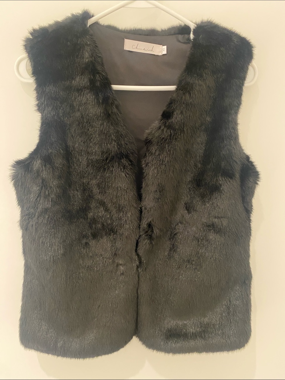 NWOT Chicwish Faux Fur Black Vest Size XS